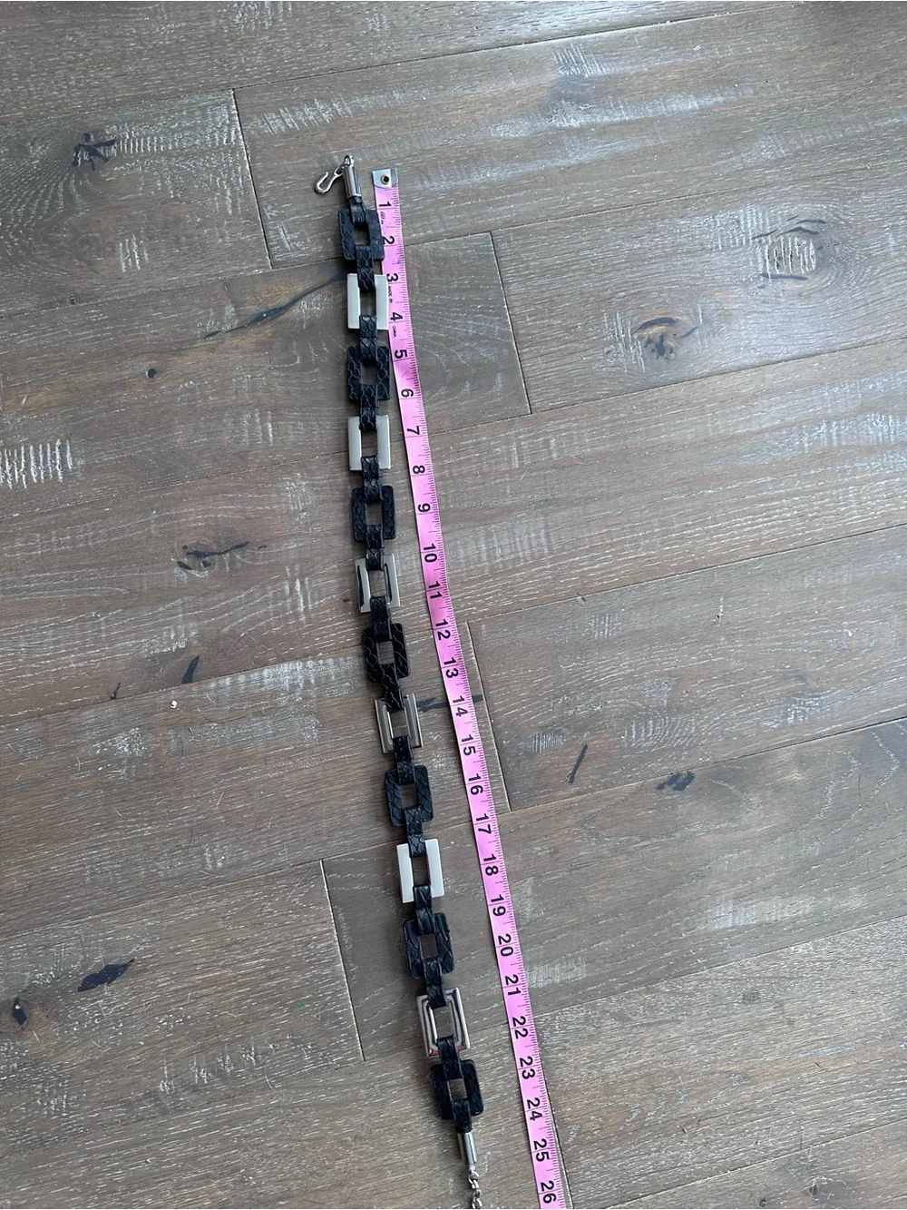 LEATHER & MEATAL CHAIN LINK BELT BLACK ADJUSTABLE
